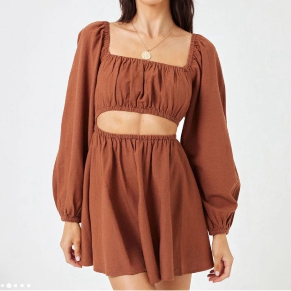 L*SPACE Rosita Mini Dress Sz Medium Brown Cut‎ Out Tie